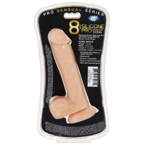 PRO SENSUAL PREMIUM SILICONE DONG W/ 3 C RINGS LIGHT 8 \"