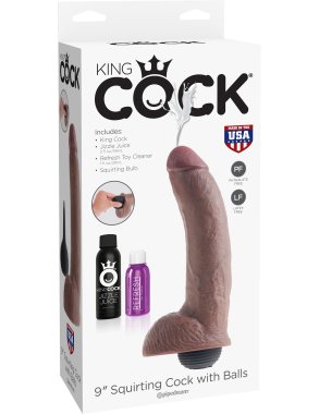 KING COCK 9 IN SQUIRTING COCK W/ BALLS BROWN