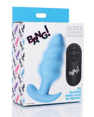 Bang! 21X Vibrating Butt Plug w/Remote Control - Blue