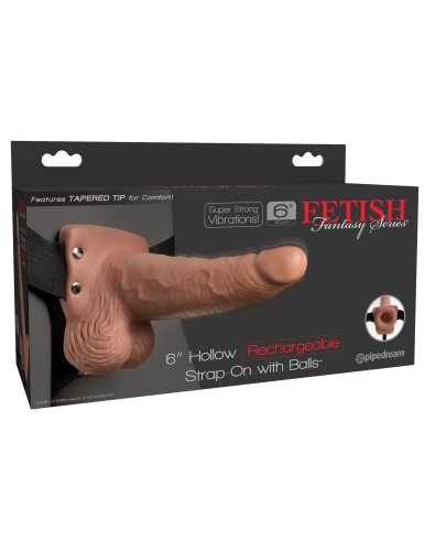 FETISH FANTASY 6 IN HOLLOW RECHARGEABLE STRAP-ON TAN