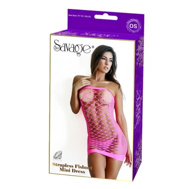 STRAPLESS FISHNET MINI DRESS PINK