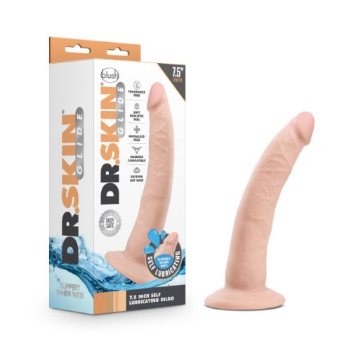 DR SKIN GLIDE 7.5 SELF LUBRICATING DILDO VANILLA \"