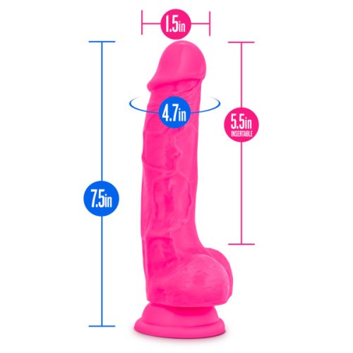 NEO 7.5 DUAL DENSITY COCK W/BALLS NEON PINK \"