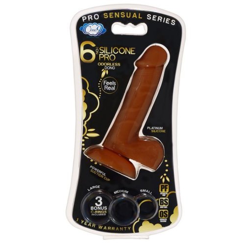 PRO SENSUAL PREMIUM SILICONE DONG W/ 3 C RINGS BROWN 6 \"