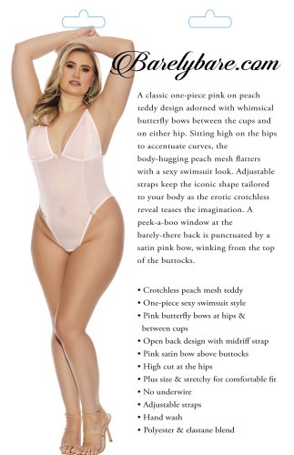 BARELY BARE CROTCHLESS MESH TEDDY PEACH Q/S