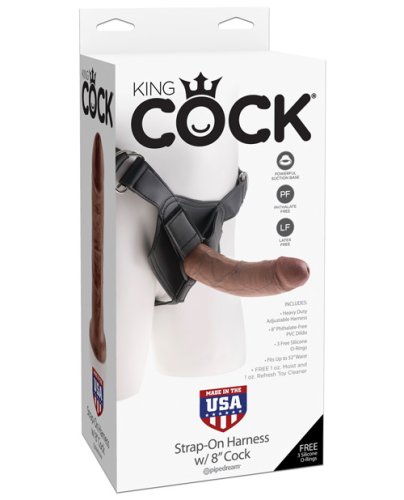 King Cock Strap On Harness w/8\" Cock - Brown