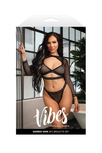 VIBES BARBED WIRE 3PC NET BRALETTE SET M/L