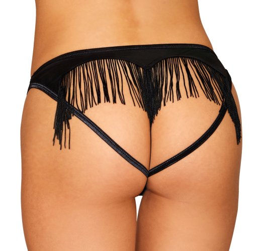 HEART BACK PANTY W/ FRINGE BLACK MEDIUM