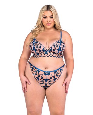 Butterfly Beauty Embroidered Bralette & Panty - Blue 2X