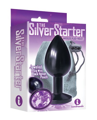 The 9\'s The Silver Starter Bejeweled Round Stainless Steel Plug - Black/Violet