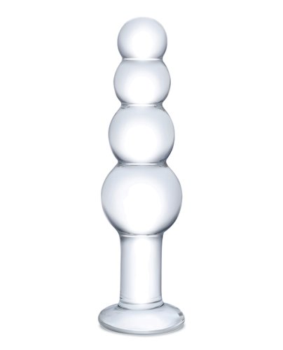 Glas 7.25\" Glass Beaded Butt Plug - Clear