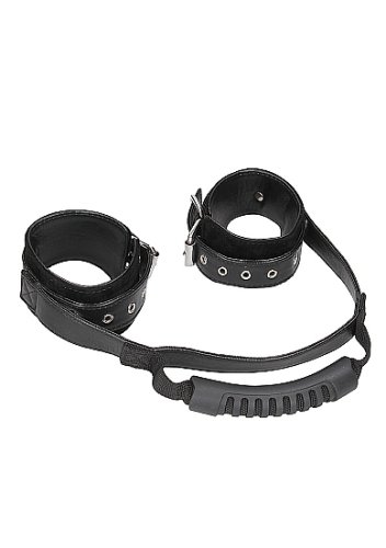 B&W BONDED LEATHER HAND CUFFS W/ HANDLE & ADJUSTABLE STRAPS