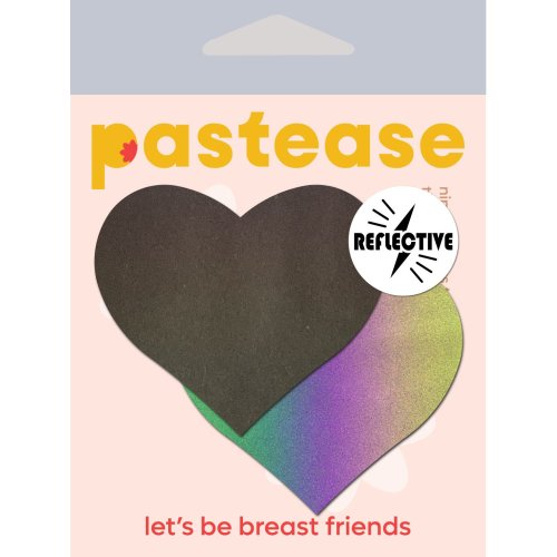 PASTEASE REFLECTIVE RAINBOW HEART NIPPLE PASTIES