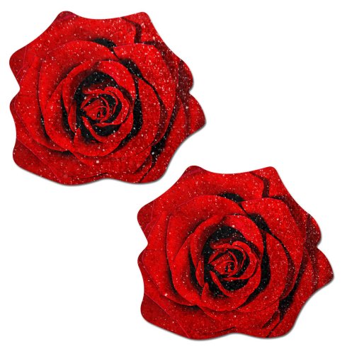 Red Glitter Velvet Blooming Rose - Red