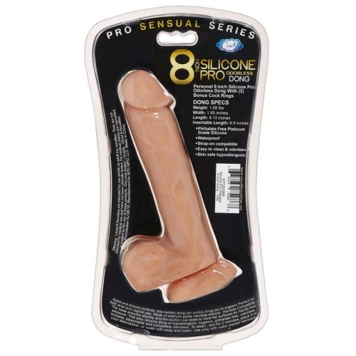 PRO SENSUAL PREMIUM SILICONE DONG W/ 3 C RINGS TAN 8 \"