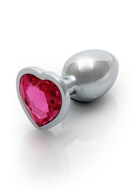 HEART GEM BUTT PLUG SMALL SILVER RUBELLITE PINK