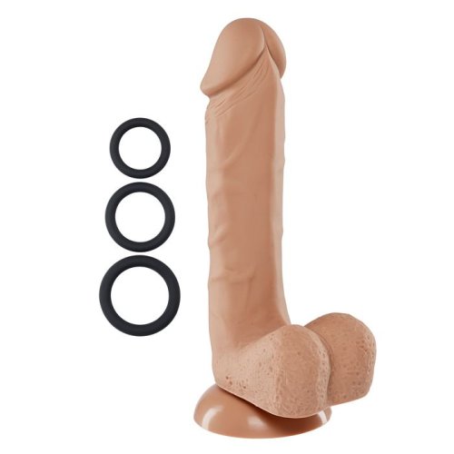 PRO SENSUAL PREMIUM SILICONE DONG W/ 3 C RINGS TAN 8 \"