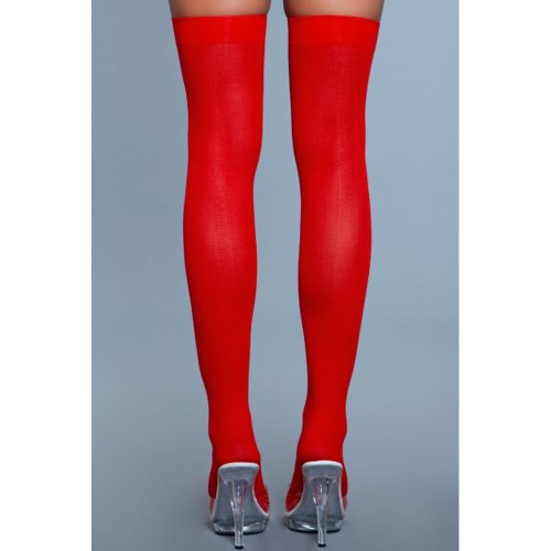 Opaque Nylon Thigh Highs - Red