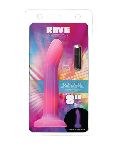 Addiction 8\" Rave Glow in the Dark Dong - Pink/Purple