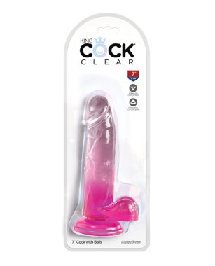 KING COCK CLEAR 7IN W/ BALLS PINK