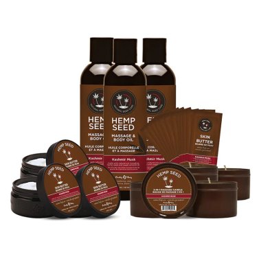 Hemp Seed New Fragrance Prepack in Kashmir Musk Includes 3 of each Skin Butter 8oz, Massage Oil 8oz, Massage Candle