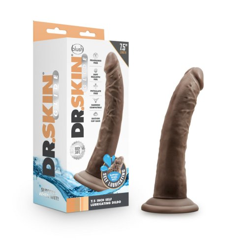 DR SKIN GLIDE 7.5IN SELF LUBRICATING DILDO CHOCOLATE