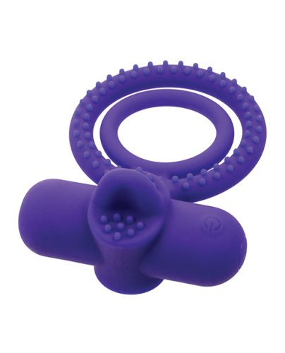 Couple\'s Enhancer Silicone Rechargeable Dual Climaxer Enhancer w/Flickering Tongue - Purple