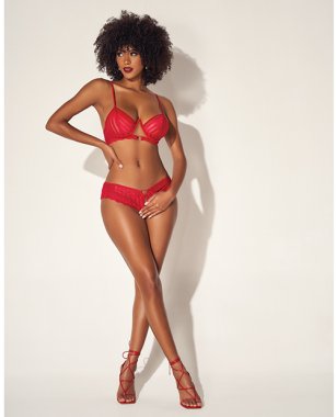 Shadow Stripe Underwire Top w/Heart Detail & Crotchless Bottom Red S/M