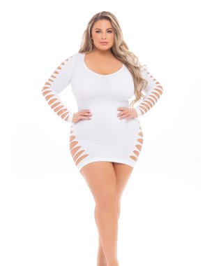 Pink Lipstick Bold Babe Long Sleeve Dress (Fits up to 3X) White QN