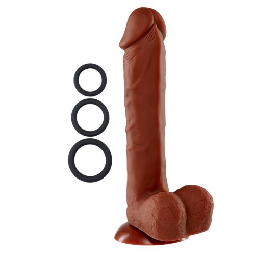 PRO SENSUAL PREMIUM SILICONE DONG W/ 3 C RINGS BROWN 9 \"