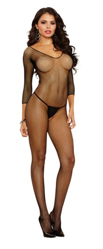 BODY STOCKING BLACK OPEN CROTCH BLACK O/S