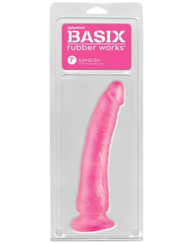 BASIX RUBBER WORKS 7IN PINK SLIM DONG W/ SUCTION CUP