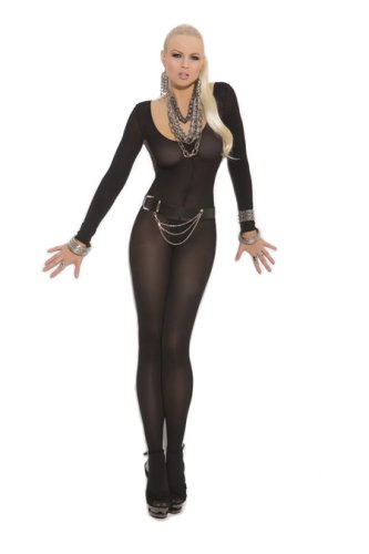 SHEER LONG SLEEVE BODYSTOCKING BLACK