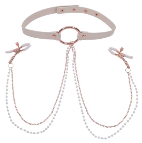 PEACHES N CREAME COLLAR W/ NIPPLE CLAMPS