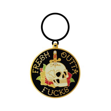 Tattoo Fresh Outta Fucks Skull Keychain