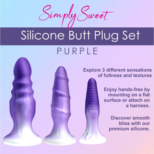 3 piece Silicone Butt Plug Set - Purple