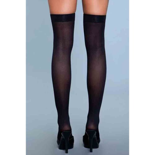 Opaque Nylon Thigh Highs - Black