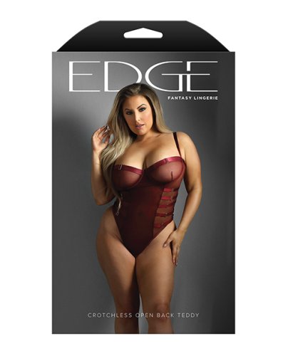 Edge Crotchless Underwire Mesh Teddy w/ Strappy Open Back - Burgundy QN