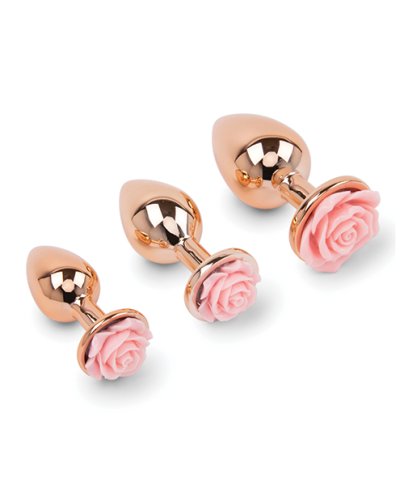 Gemsations 3 pc 2.75\" & 3.15\" & 3.7\" Rose Metal Butt Plug Training Set - Rose Gold