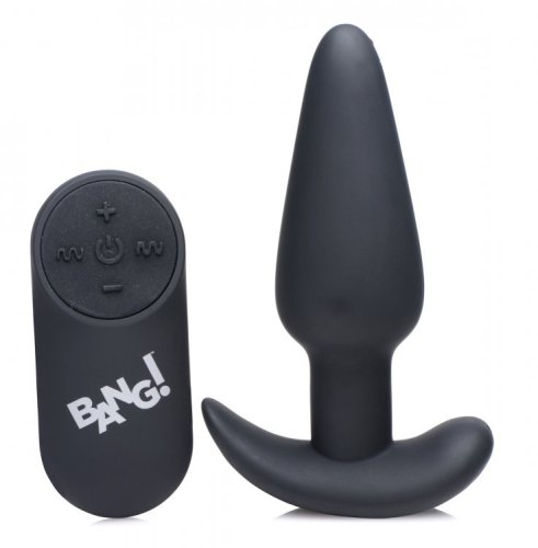 BANG! 21X VIBRATING SILICONE BUTT PLUG W/ REMOTE BLACK