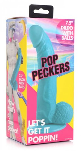 POP 7.5IN DILDO W/ BALLS BLUE