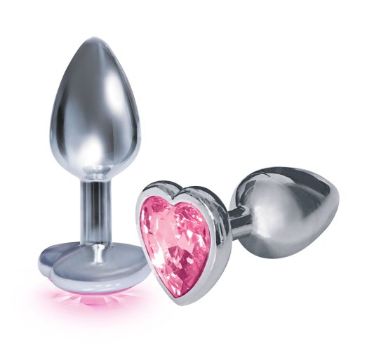 9\'S SILVER STARTER HEART BEJEWELED STEEL PLUG PINK