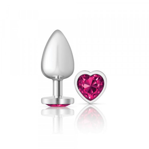 Silver Metal Plug - Heart-Pink-Large