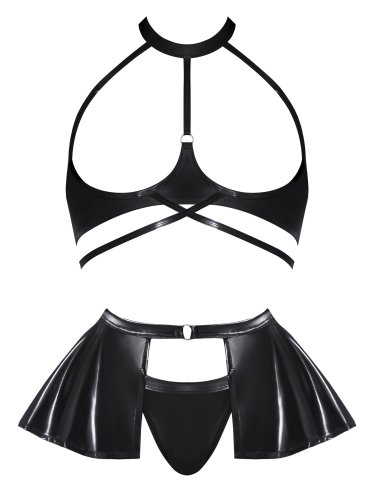 CLUB CANDY BRA SKIRT & THONG BLACK S/M