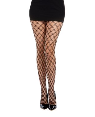 Double Knitted Fence Net Pantyhose - Black O/S