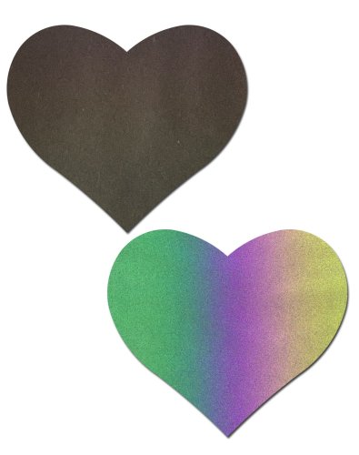 PASTEASE REFLECTIVE RAINBOW HEART NIPPLE PASTIES