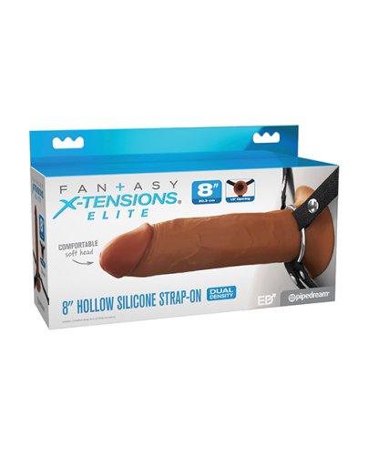 Fantasy X-Tensions Elite 8\" Silicone Hollow Strap-on w/Harness - Brown