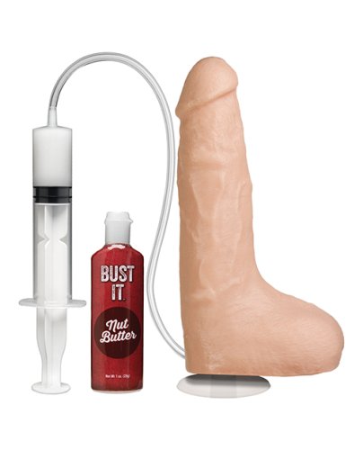 Bust It Squirting Realistic Cock w/1 oz Nut Butter - Flesh