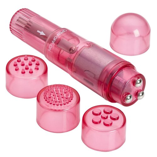 (BULK) CLOUD 9 NOVELTIES MINI MASSAGER POCKET ROCKET PINK W/ 4 ATTACHMENTS