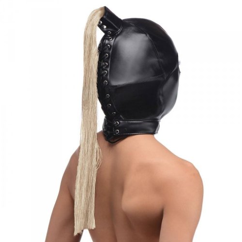 Ponytail Bondage Hood w 20\" Blonde